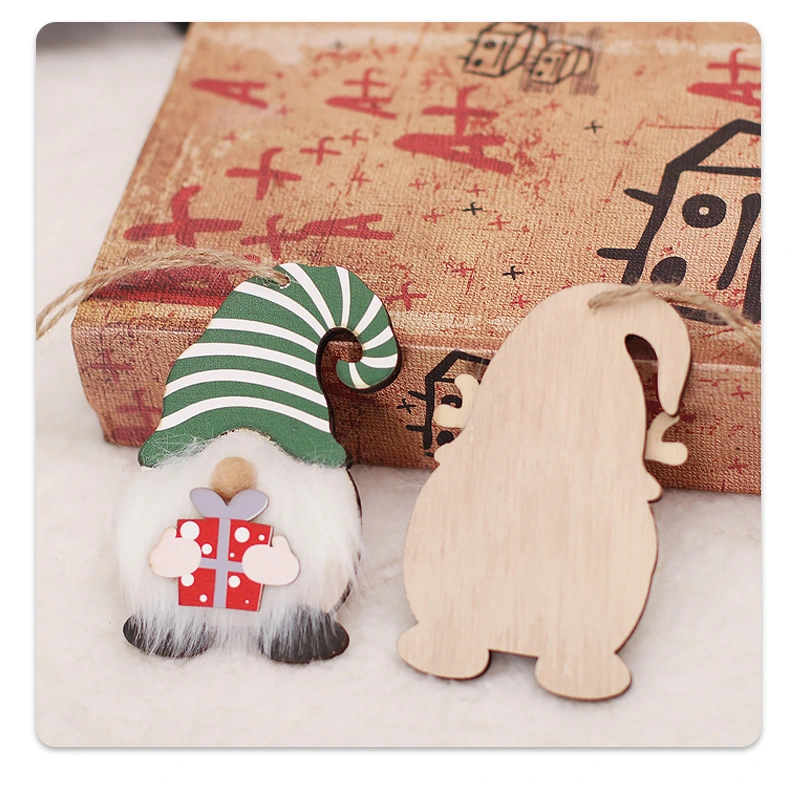 2 PCS Lovely Gnome Christmas Wooden Hanging Decoration with Ratten Rape for Xmas Home