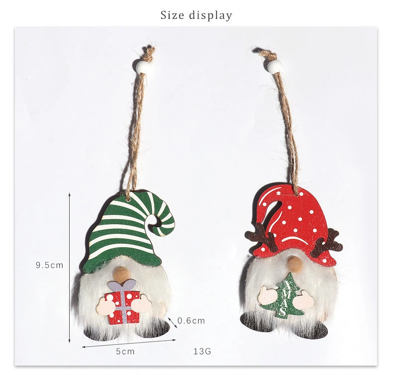 2 PCS Lovely Gnome Christmas Wooden Hanging Decoration with Ratten Rape for Xmas Home